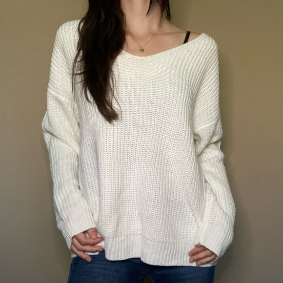 Boohoo Cream Twist-Knit Reversible Sweater - Picture 2 of 6